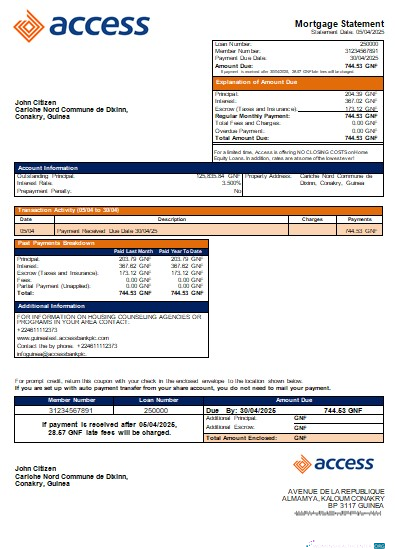 Download Guinea Access bank bank mortgage statement scr Photoshop template